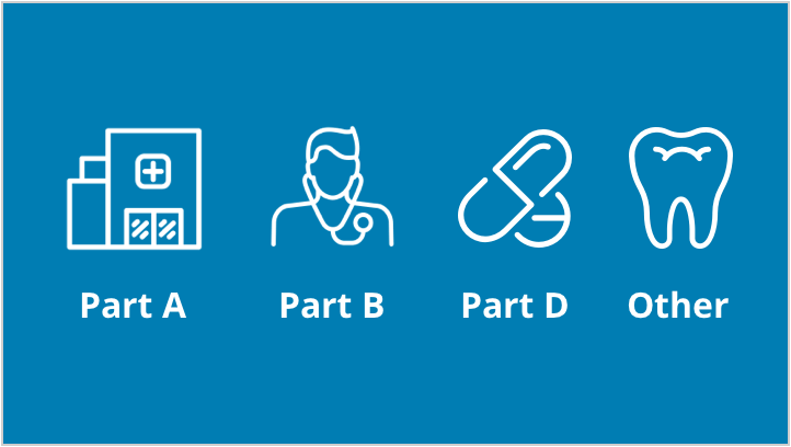 Medicare icons showing Part A, Part B, Part D and Other